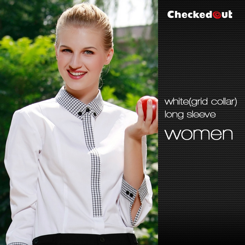women long sleeve white (grid collar) shirt 